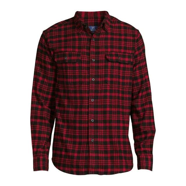 George Men's Long Sleeve Flannel Shirt - Red