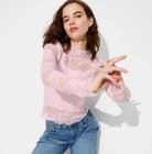 Women's Long Sleeve Lace Sequin Top - Wild Fable™ Light Pink S