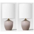 Set of 2 - Mini Ceramic Table Lamp Gray - Threshold™: Modern Polyester Shade, 1-Way Switch, E26 Base