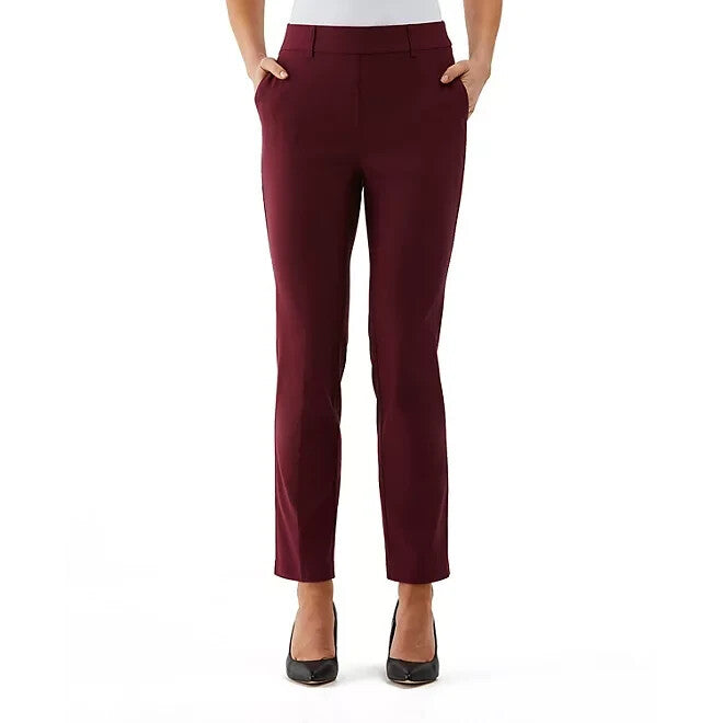 Rafaella Pull-On Belt Loops Functional Pockets Stretch Ankle Pant (Windsor Wine, 4)