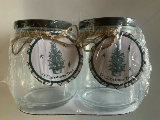 Glass Jars with Black Lid 'O' Christmas Tree' Set of 2