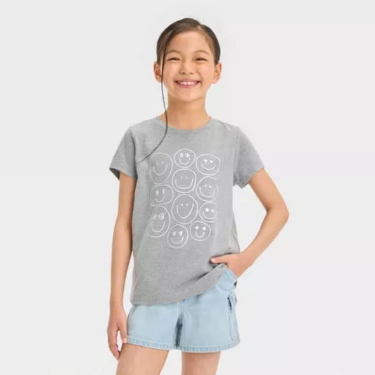 Girls' Short Sleeve 'Smiles' Graphic T-Shirt - Cat & Jack™ Gray M