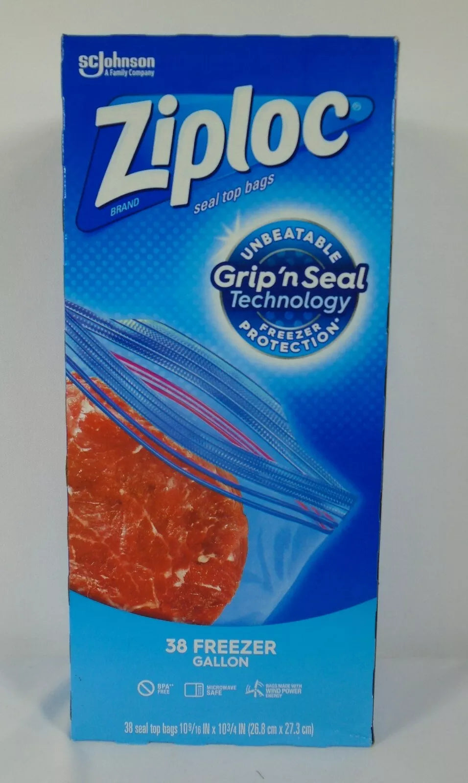 Ziploc Freezer Gallon Bag, Stay Open Design, Grip 'n Seal Technology, Reusable, 38 Count