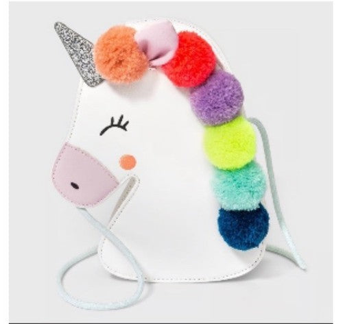 Cat & Jack White and Pink Unicorn Pom-Pom Bag