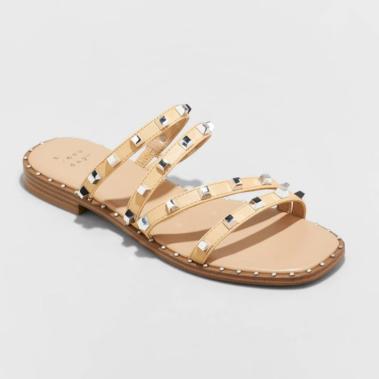Women's Hollis Wide Width Embellished Slide Sandals - a New Day Tan 6W