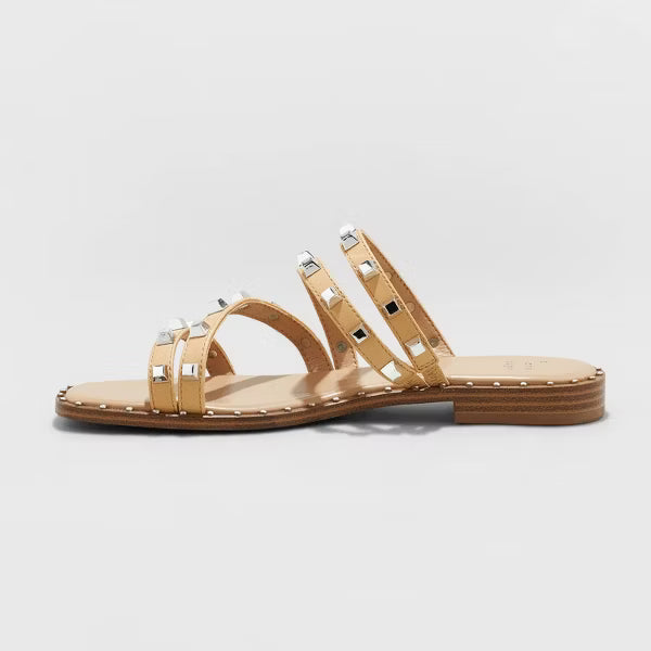 Women's Hollis Wide Width Embellished Slide Sandals - a New Day Tan 6W