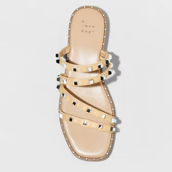 Women's Hollis Wide Width Embellished Slide Sandals - a New Day Tan 6W