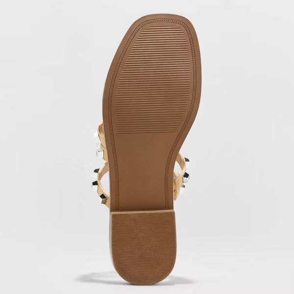 Women's Hollis Wide Width Embellished Slide Sandals - a New Day Tan 6W