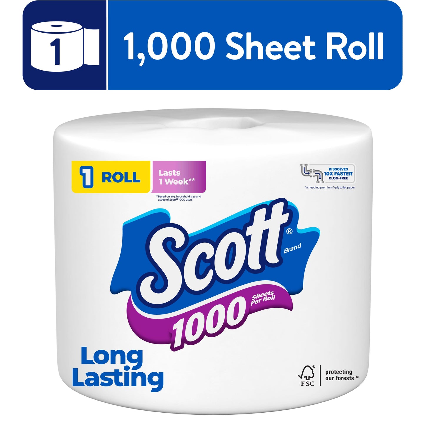 Scott 1,000 Toilet Paper, 1 Roll, 1,000 Sheets per Roll (1,000 Total)