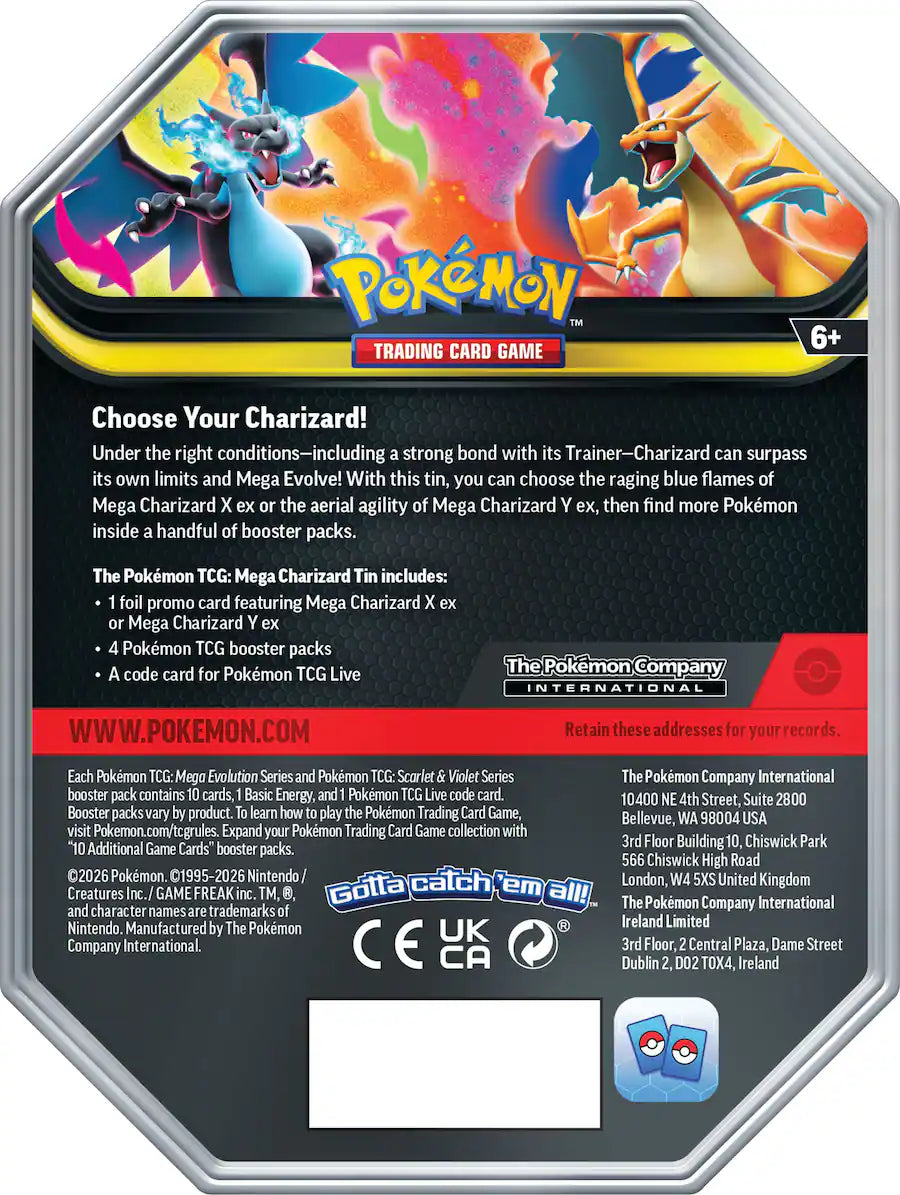 Pokémon - Mega Charizard Tin (1 Tin per Order) - Styles May Vary